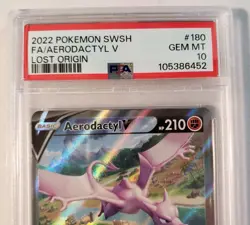 PSA 10 GEM MINT Aerodactyl V 180/196 Alt Art Full Art Lost Origin Pokemon Card - Image 2