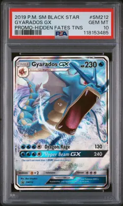 2019 POKEMON SM BLACK STAR PROMO HIDDEN FATES TINS #SM212 GYARADOS GX PSA 10 - Image 1