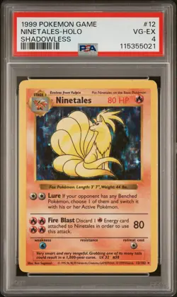 1999 POKEMON BASE SET SHADOWLESS #12 NINETALES-HOLO PSA 4 - Image 1