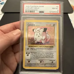 1999 Pokemon Clefairy Holo Shadowless Base Set Card #5 PSA 8 - Image 1