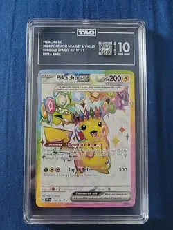 Pokemon TCG Surging Sparks Pikachu EX Full Art Card 219/191 Tag 10 Gem Mint - Image 1