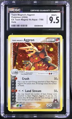 CGC 9.5 MINT+ Team Magma's Aggron EX Team Magma Vs Aqua 7/95 Holo SWIRL Pokemon - Image 1