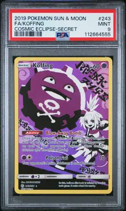 2019 POKEMON SUN & MOON COSMIC ECLIPSE SECRET #243 FULL ART/KOFFING PSA 9 - Image 1