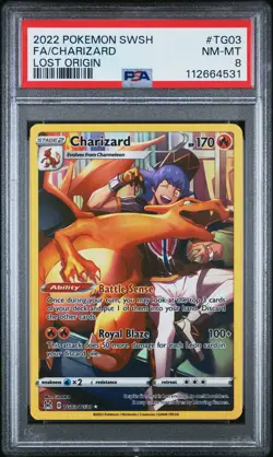 2022 POKEMON SWORD & SHIELD LOST ORIGIN #TG03 FULL ART/CHARIZARD PSA 8 - Image 1