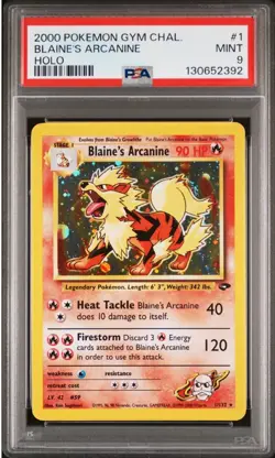 PSA MINT 9 Pokemon TCG Blaine's Arcanine Holo 1/132 Gym Challenge SWIRL - (2000) - Image 1