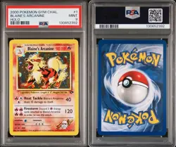 PSA MINT 9 Pokemon TCG Blaine's Arcanine Holo 1/132 Gym Challenge SWIRL - (2000) - Image 3