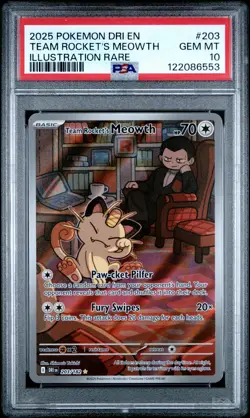 2025 POKEMON DRI EN-DESTINED RIVALS #203 TEAM ROCKET'S MEOWTH PSA 10 - Image 1