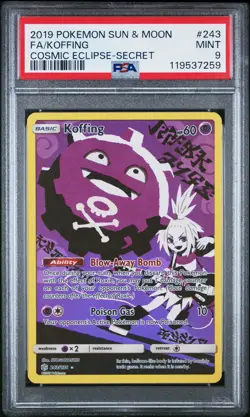 2019 POKEMON SUN & MOON COSMIC ECLIPSE SECRET #243 FULL ART/KOFFING PSA 9 - Image 1