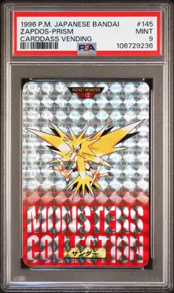 1996 POKEMON JPN BANDAI CARDDASS VENDING #145 ZAPDOS-PRISM PSA 9 - Image 1