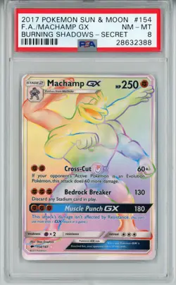 2017 POKEMON BURNING SHADOWS MACHAMP GX #154 SECRET RARE PSA 8 NM-MT #28632388 - Image 1