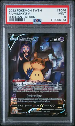 2022 POKEMON SWORD & SHIELD BRILLIANT STARS #TG16 FULL ART/MIMIKYU V PSA 9 - Image 1