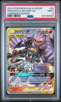 2019 POKEMON SUN & MOON UNBROKEN BONDS #82 MARSHADOW & MACHAMP GX PSA 9 - Image 1