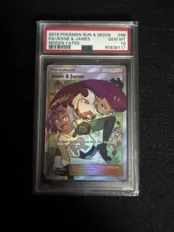 2019 Pokemon Sun Moon Hidden Fates Jessie & James Full Art #68/68 PSA 10 - Image 1