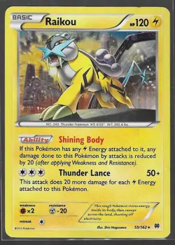 Pokemon Card Raikou 55/162 XY Breakthrough Rare Holo Near Mint - Image 1