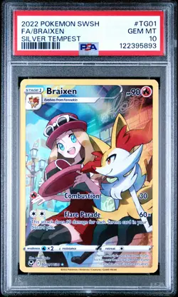 2022 POKEMON SWORD & SHIELD SILVER TEMPEST #TG01 FULL ART/BRAIXEN PSA 10 - Image 1