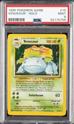 1999 POKEMON BASE SET UNLIMITED #15 VENUSAUR-HOLO PSA 9 - Image 1