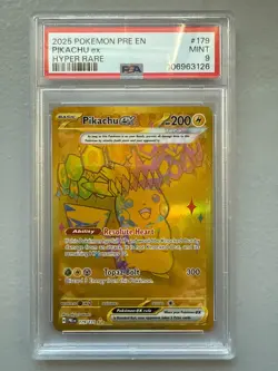 2025 POKEMON PRE EN-PRISMATIC EVOLUTIONS Gold HYPER RARE #179 PIKACHU EX PSA 9 - Image 1