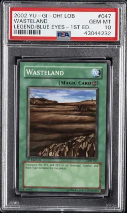 2002 YU-GI-OH! LOB-LEGEND OF BLUE EYES WHITE DRAGON 1ST ED #047 WASTELAND PSA 10 - Image 1