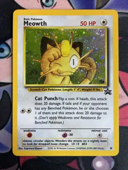 Pokemon Card MEOWTH |Game Boy Holo / BLACK STAR PROMO-Rare | Card #10 Vintage MP - Image 1