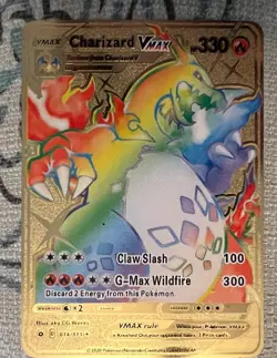 Pokemon TCG Metal Card Shiny Charizard VMAX Single Gold Hard Metal Hp330 73/74 - Image 1