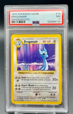 1999 Pokemon Base Set Shadowless #18 Dragonair Rare PSA 7 Fresh Grade - Image 1