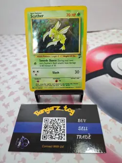 1999 Pokemon TCG Base Set 2 Scyther 17/130 Holo Rare HP original Slight damage - Image 1
