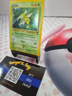 1999 Pokemon TCG Base Set 2 Scyther 17/130 Holo Rare HP original Slight damage - Image 2