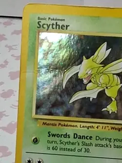 1999 Pokemon TCG Base Set 2 Scyther 17/130 Holo Rare HP original Slight damage - Image 5