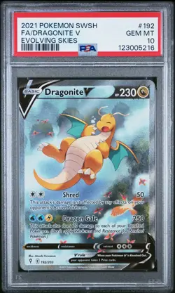 Pokemon Dragonite V Alt Full Art 192/203 Evolving Skies #192 GEM MINT PSA 10 - Image 1
