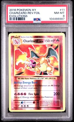 2016 POKEMON XY EVOLUTIONS #11 CHARIZARD-REVERSE FOIL PSA 8 - Image 1