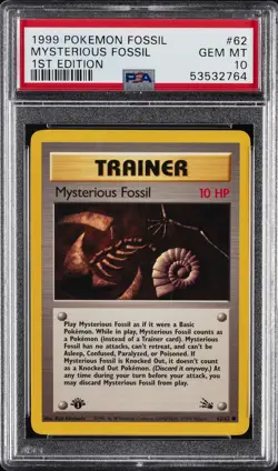 1999 POKEMON FOSSIL 1ST ED #62 MYSTERIOUS FOSSIL PSA 10 - Image 1