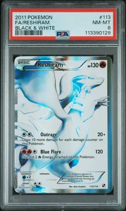 2011 POKEMON BLACK & WHITE #113 FULL ART/RESHIRAM PSA 8 - Image 1