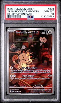 2025 POKEMON DRI EN-DESTINED RIVALS #203 TEAM ROCKET'S MEOWTH PSA 10 - Image 1
