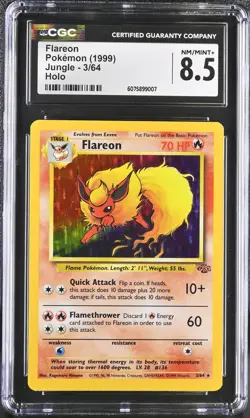 CGC 8.5 Flareon 1999 Jungle 3/64 Holo Pokemon Card - Image 1