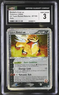 CGC 3 Rocket's Entei ex 2004 EX Team Rocket Returns 97/109 Holo Pokemon Card - Image 1