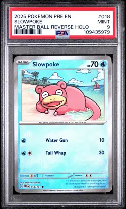 2025 POKEMON PRE EN-PRISMATIC EVOLUTIONS MASTER BALL REVERSE HOLO SLOWPOKE PSA 9 - Image 1