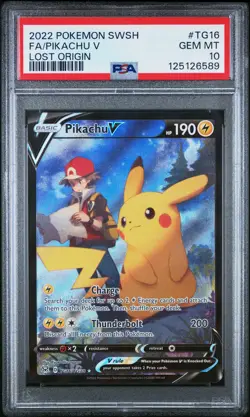 2022 POKEMON SWORD & SHIELD LOST ORIGIN #TG16 FULL ART/PIKACHU V PSA 10 - Image 1