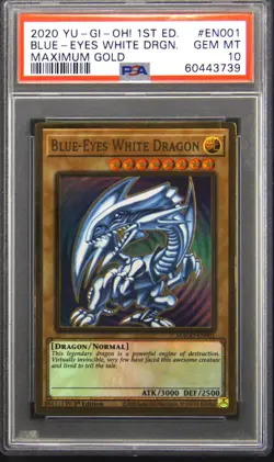 2020 YU-GI-OH! MAXIMUM GOLD 1ST ED #EN001 BLUE-EYES WHITE DRAGON PSA 10 - Image 1