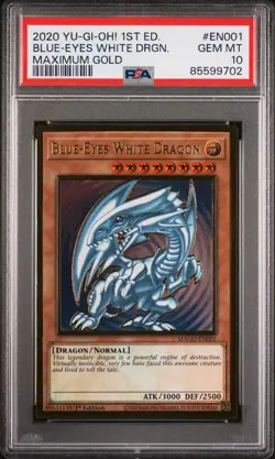 2020 YU-GI-OH! MAXIMUM GOLD 1ST ED #EN001 BLUE-EYES WHITE DRAGON PSA 10 - Image 1