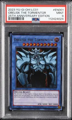 2023 YU-GI-OH! LC01-LEGEND COLL: 25TH ANV ED #EN001 OBELISK THE TORMENTOR PSA 9 - Image 1