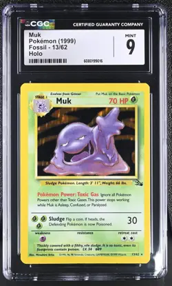 CGC 9 MINT Muk 1999 Fossil 13/62 Holo Pokemon Card - Image 1