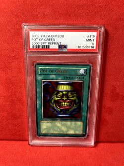 2002 YU-GI-OH! LOB-119 POT OF GREED 2003 BPT Reprint PSA 10 - Image 1
