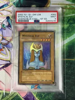 Yu-Gi-Oh! Mystical Elf Legend of Blue Eyes 1st Edition Super Rare LOB-062 PSA 9 - Image 1