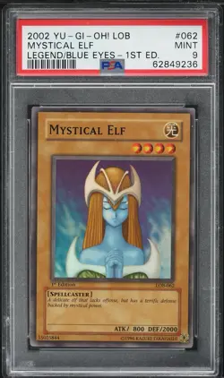 Yu-Gi-Oh! Mystical Elf Legend of Blue Eyes 1st Edition Super Rare LOB-062 PSA 9 - Image 2