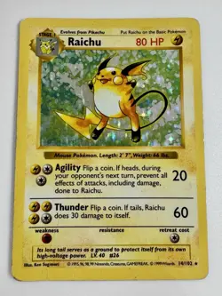 Pokemon TCG Raichu Base Set Holo Shadowless Rare Card 14/102 MP Vintage - Image 1