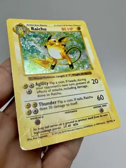 Pokemon TCG Raichu Base Set Holo Shadowless Rare Card 14/102 MP Vintage - Image 3