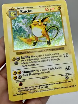 Pokemon TCG Raichu Base Set Holo Shadowless Rare Card 14/102 MP Vintage - Image 4