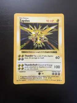Zapdos 16/102 Shadowless Holo Rare Base Set Pokemon Card DMG - Image 1