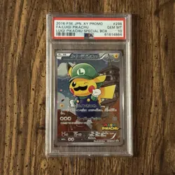 2016 Pokemon Japanese XY Promo Luigi Pikachu Full Art Holo Card #296/Xy-p PSA 10 - Image 1