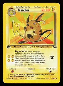 Raichu 29/62 Rare 1st Edition Fossil Pokemon Card - Image 1